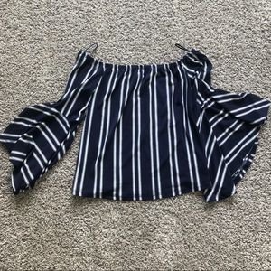 Navy blue off the shoulder peplum sleeve top